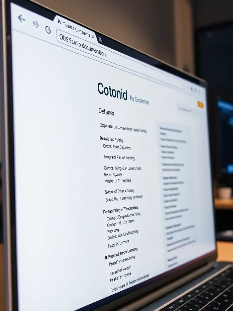 A screenshot of the official OBS Studio documentation website, highlighting the search bar and table of contents, emphasizing its comprehensive nature.
