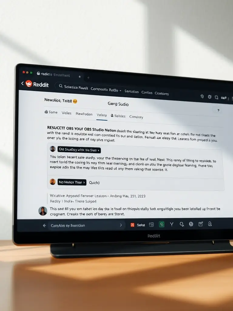 A screenshot of a Reddit page dedicated to OBS Studio, showing user questions and helpful answers.